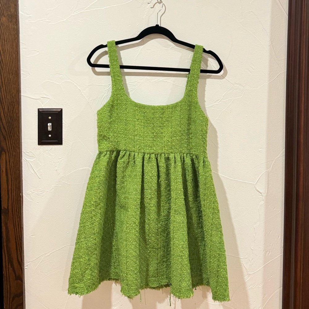 Zara Tweed Textured Mini Dress Pistachio Green